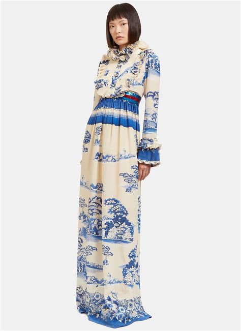 blue gucci ballgown with leaves|gucci long sleeve lace dress.